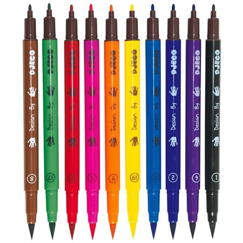 10 Lápices plumones doble punta fina y pincel